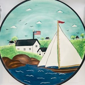 Sakura Warren Kimble Coastal Breezes Hand Painted Matte Finish Serving Bowl